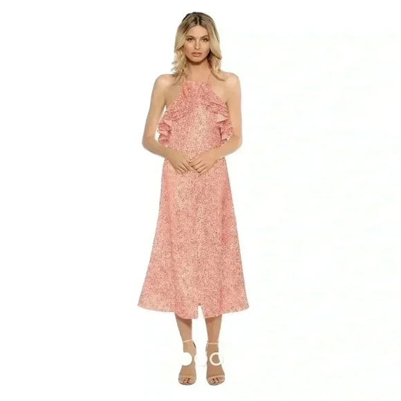 C/MEO Collective Dresses & Skirts - C/meo COLLECTIVE halter fitted ruffle midi dress open back size M ulla sundress